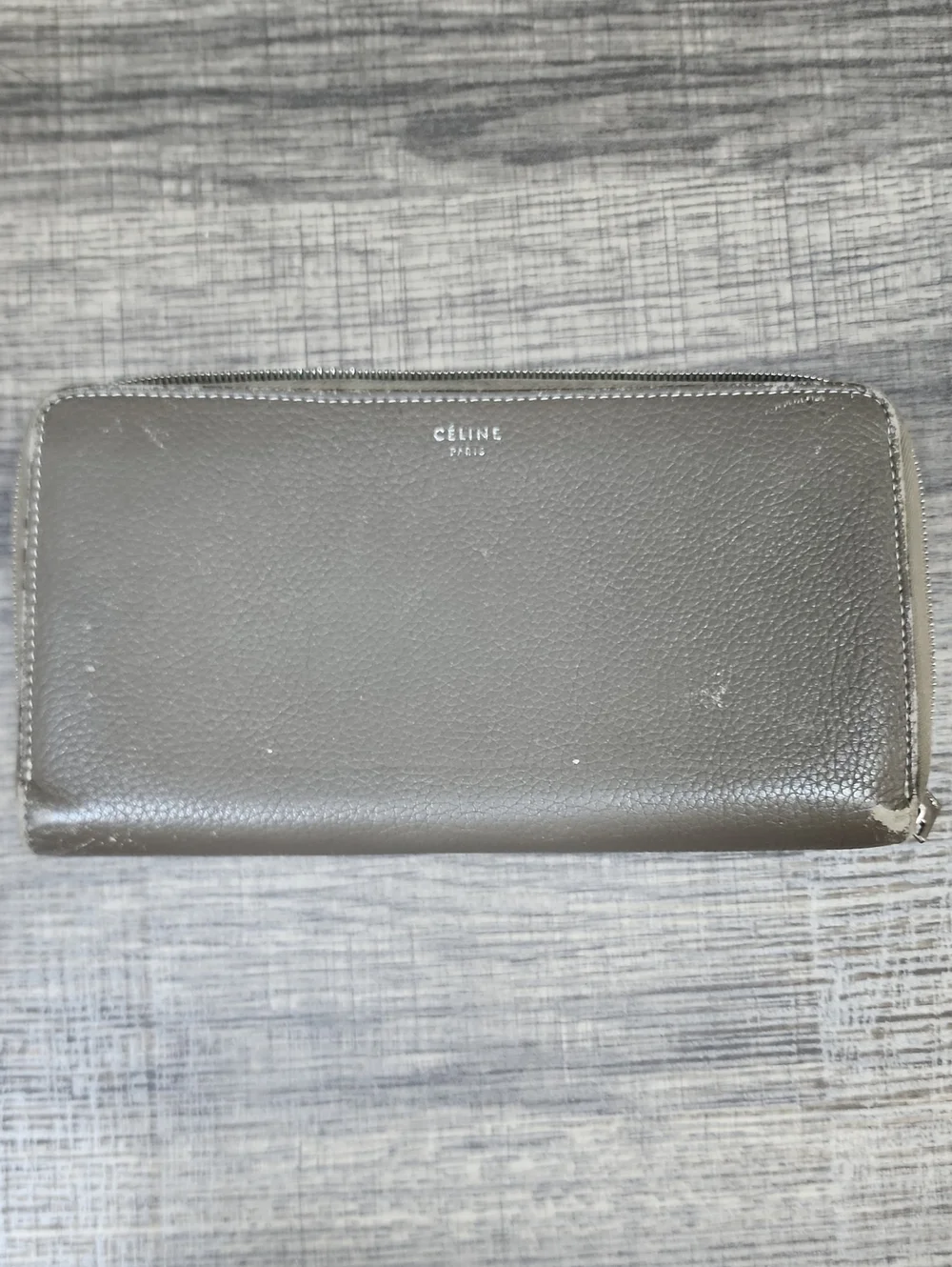 Céline Zip Around Leather Wallet in Gray For Repair